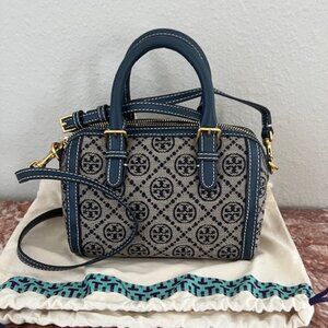 Tory Burch T Monogram Tory Navy Jacquard MINI Barrel/Satchel/Crossbody Bag